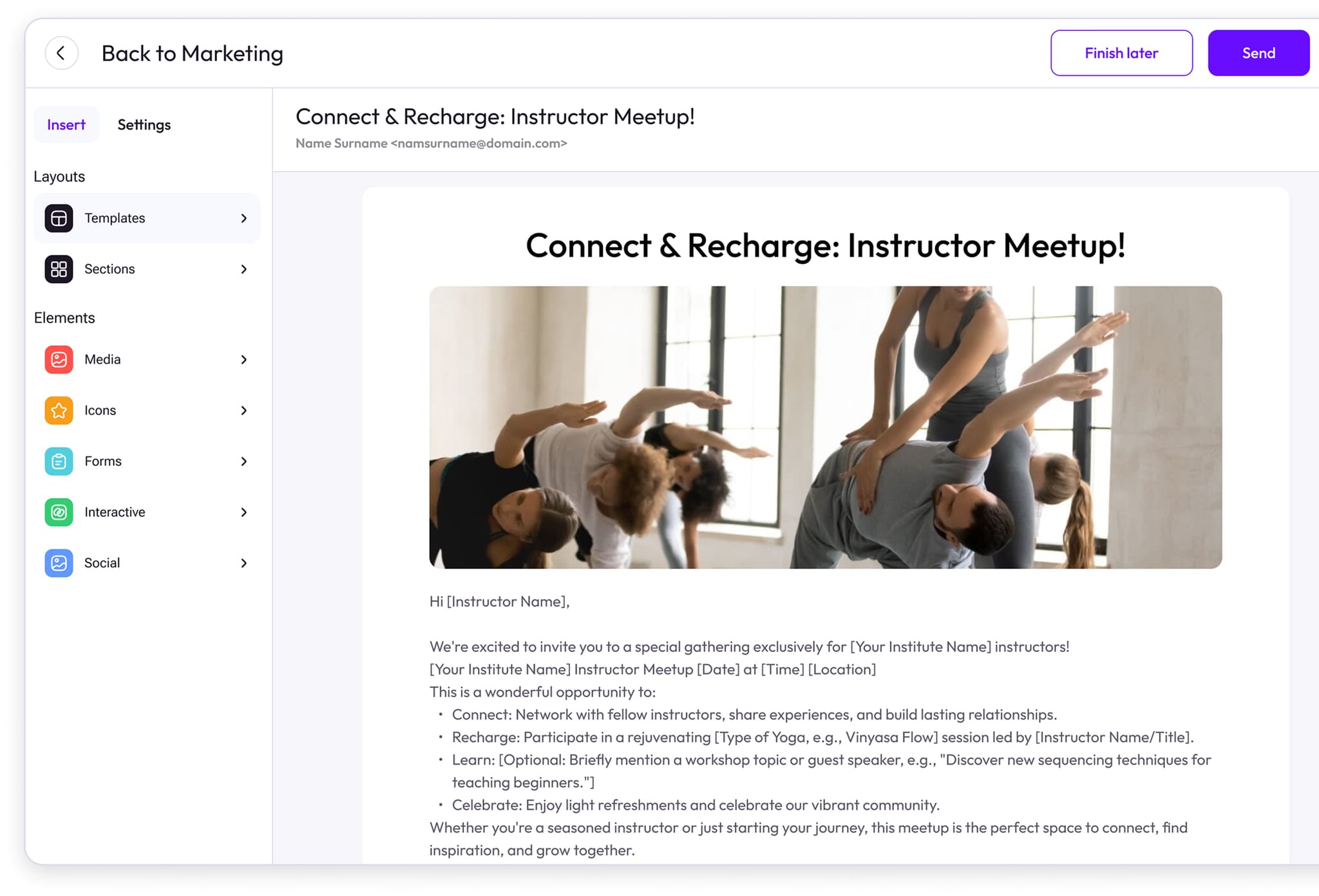 Marketing Email Builder Interface